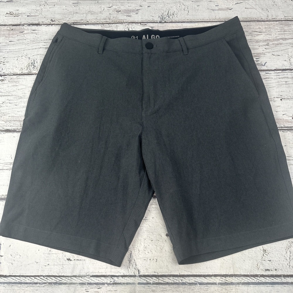 Mens 01.Algo Performance Shorts Size 36x10 Gray/Black micro-check flat front
